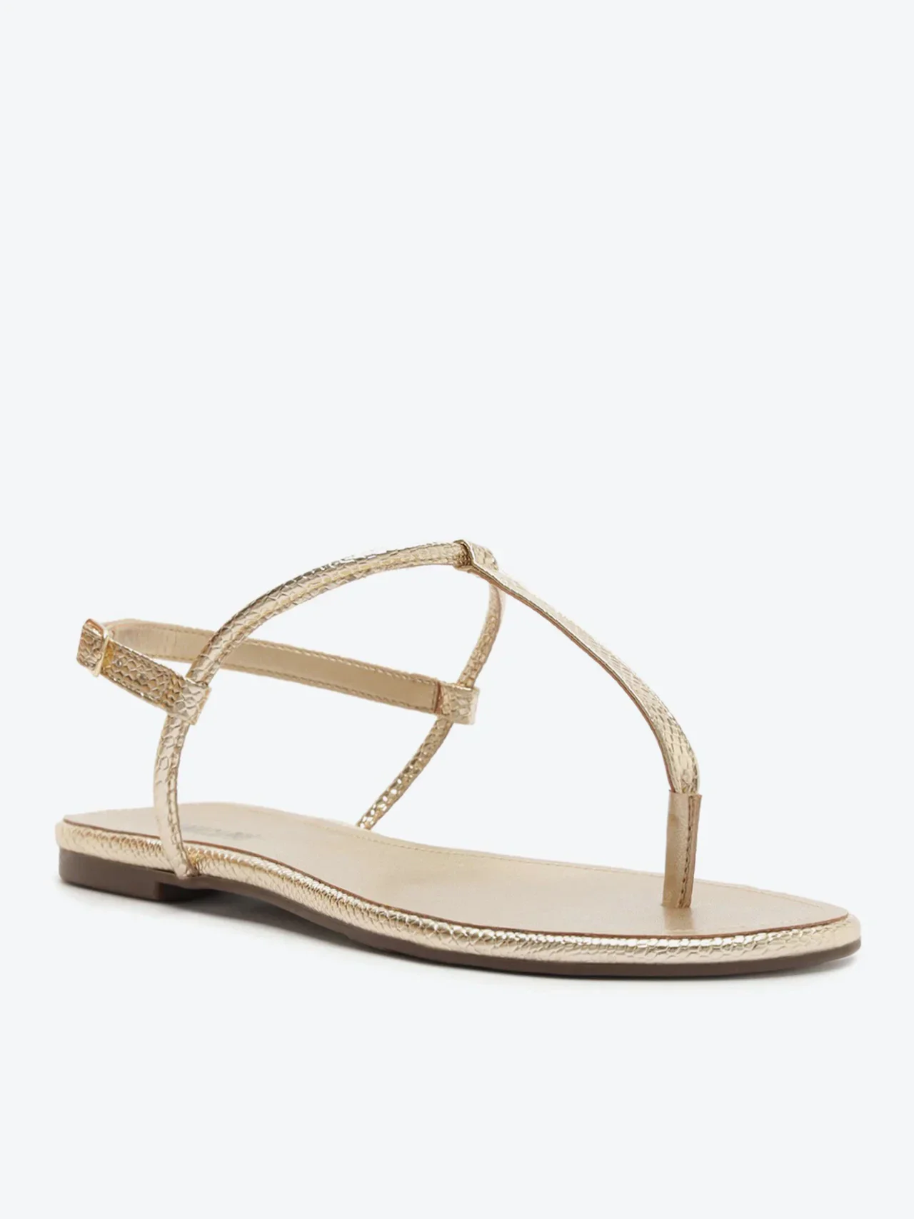 Sandália Rasteira Slim Textura Dourada