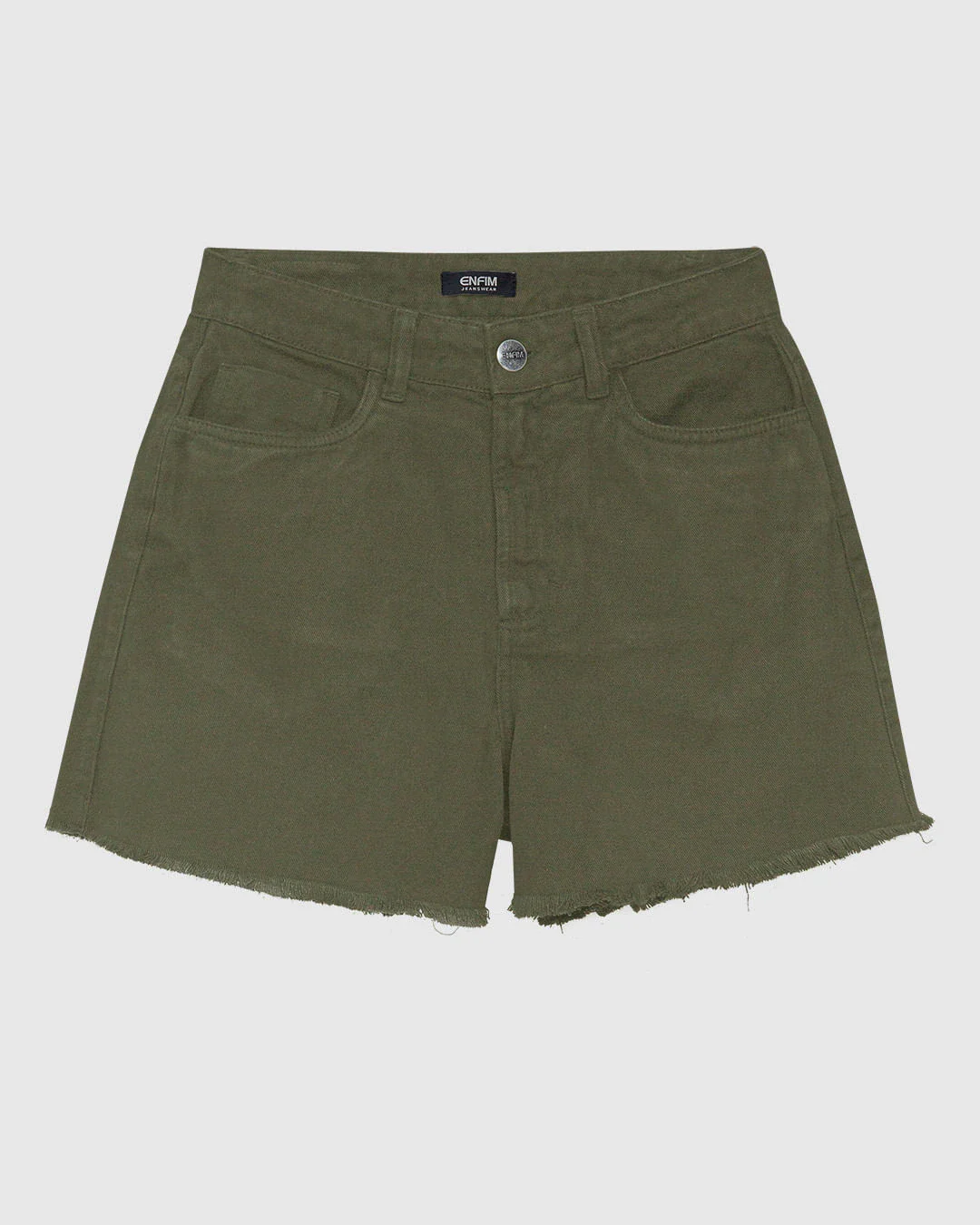 Shorts Feminino Hot Pant Cintura Alta Barra Desfiada Em Sarja Stretch - ENFIM