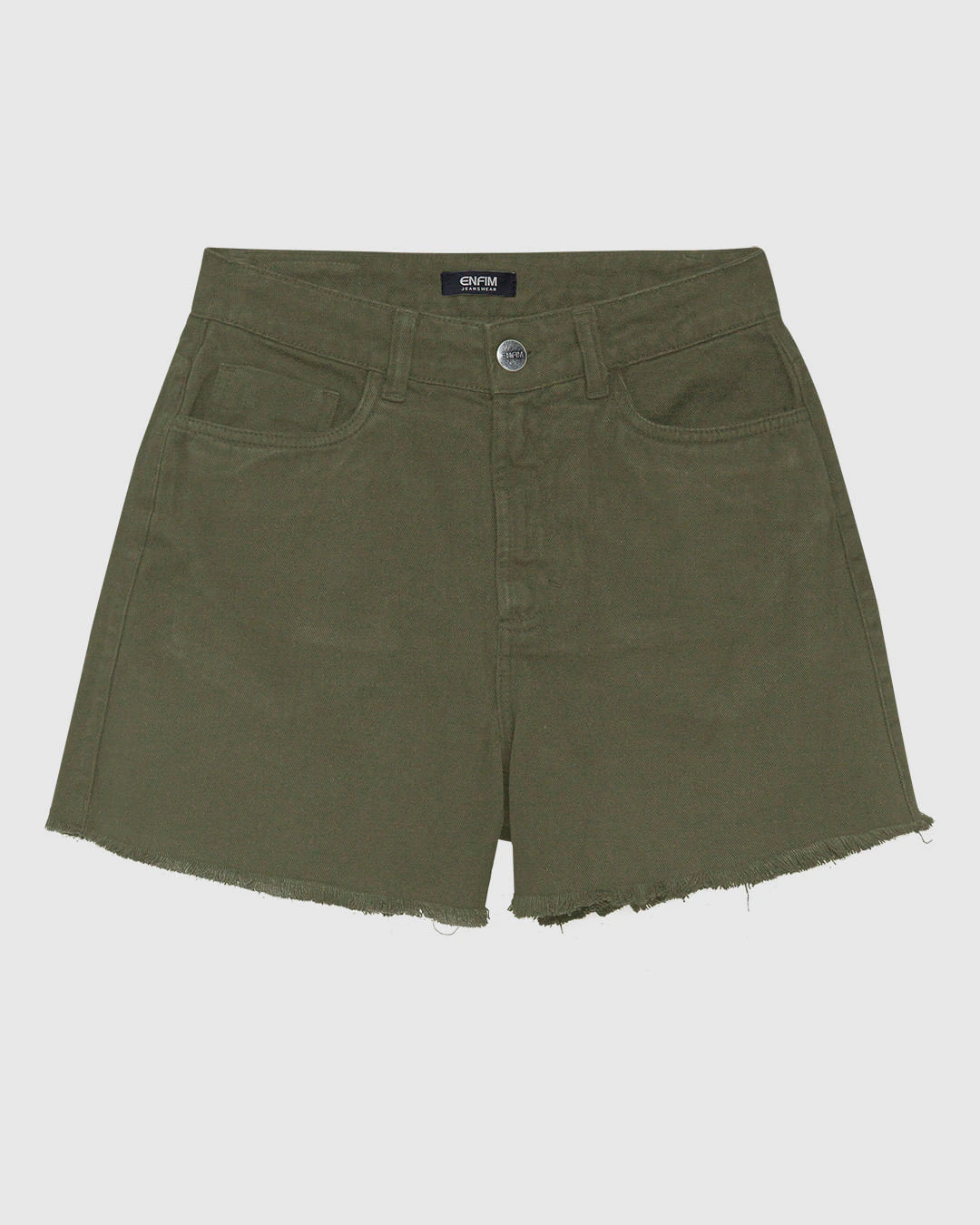 Shorts Feminino Hot Pant Cintura Alta Barra Desfiada Em Sarja Stretch - ENFIM