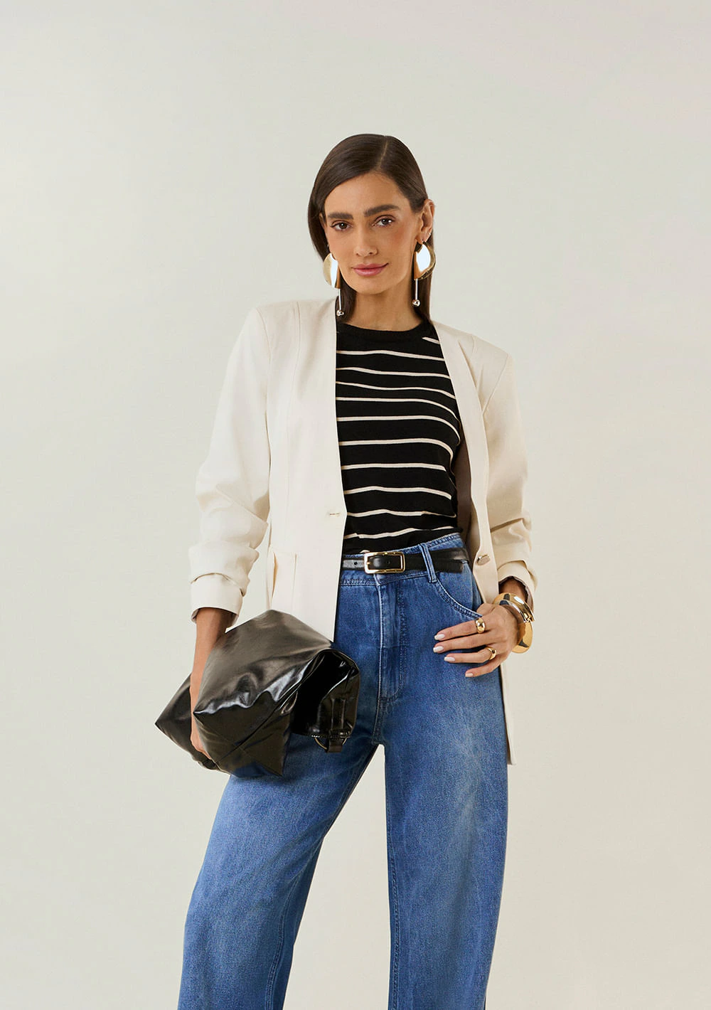 Blazer Maria.Valentina Ajustado Manga Longa Padrão Off White