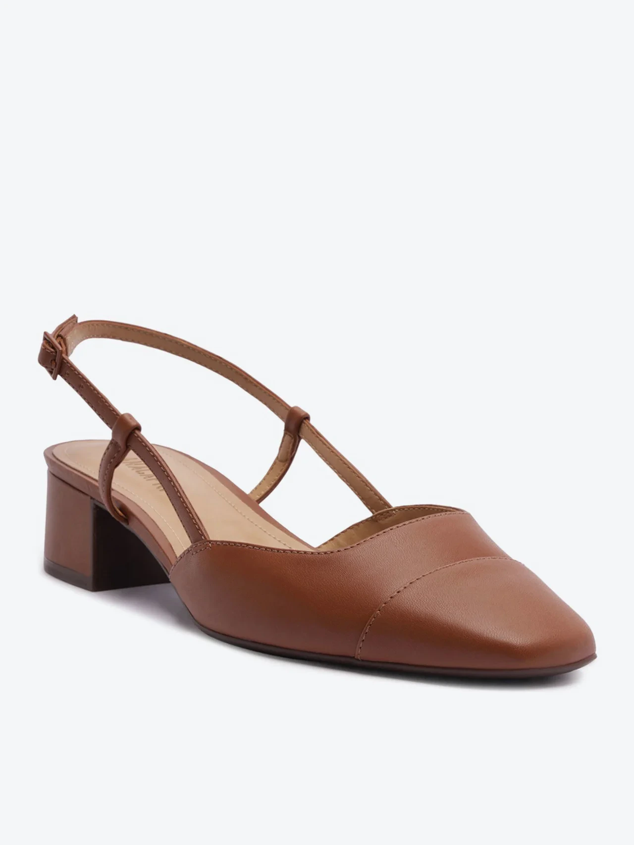 Scarpin Slingback Salto Bloco Ponta Marrom