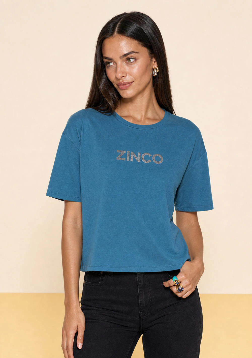 Camiseta Zinco Solta Decote Careca Manga Curta Padrão Verde