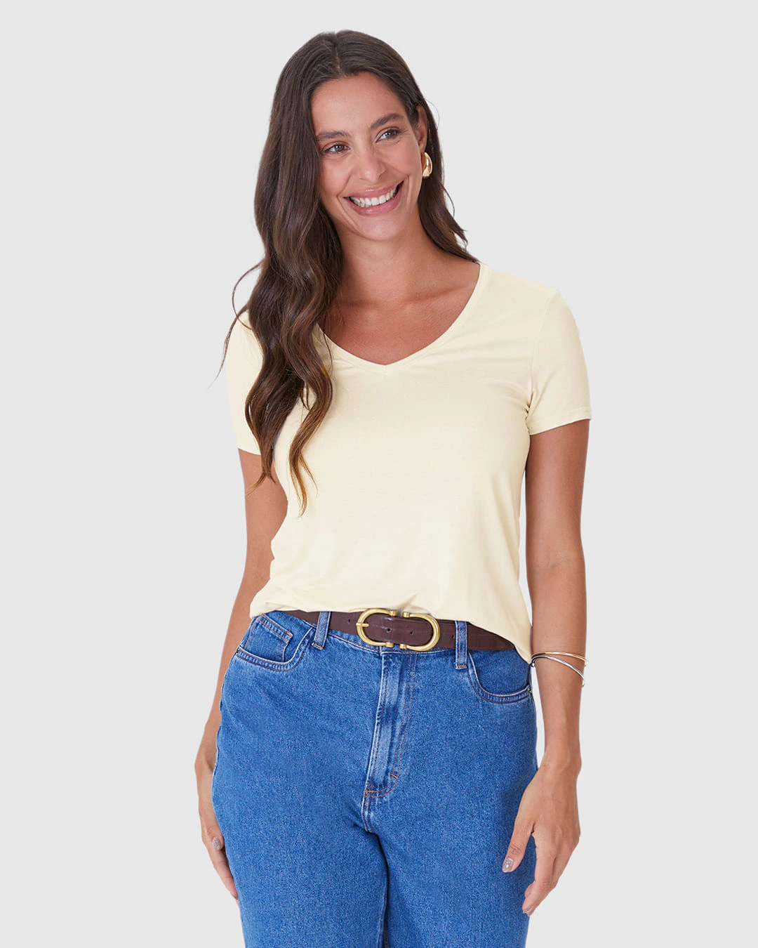 Blusa Básica Feminina Decote V Em Viscose Botonê