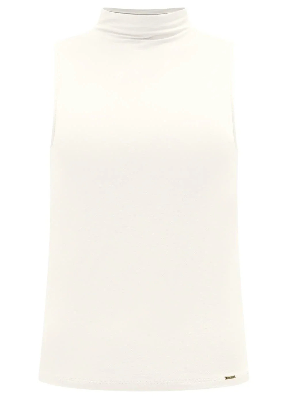 Lunender - Blusa Básica com Gola Alta em Malha Branco