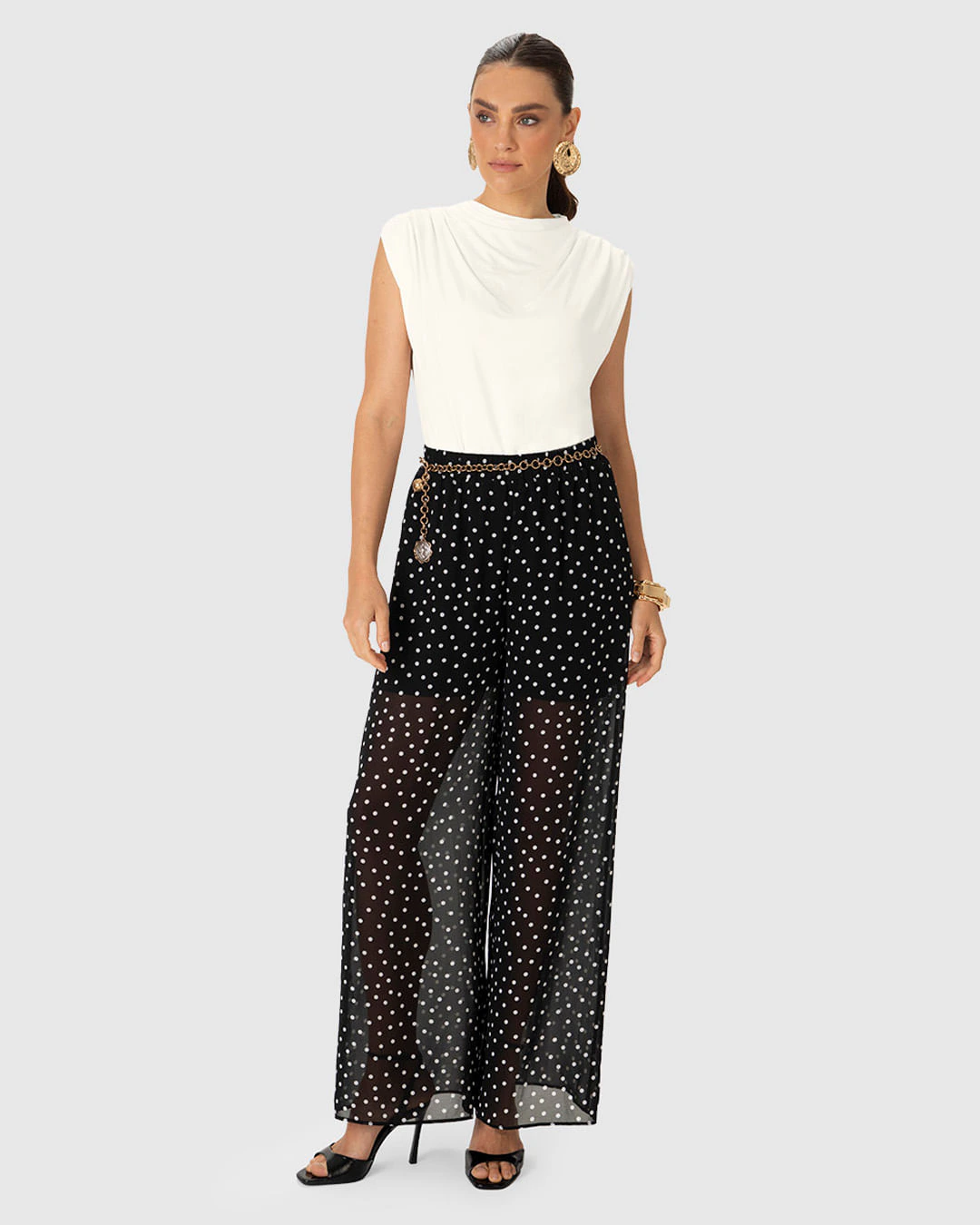 Calça Feminina Palazzo Estampa Poá Em Chiffon - ENFIM