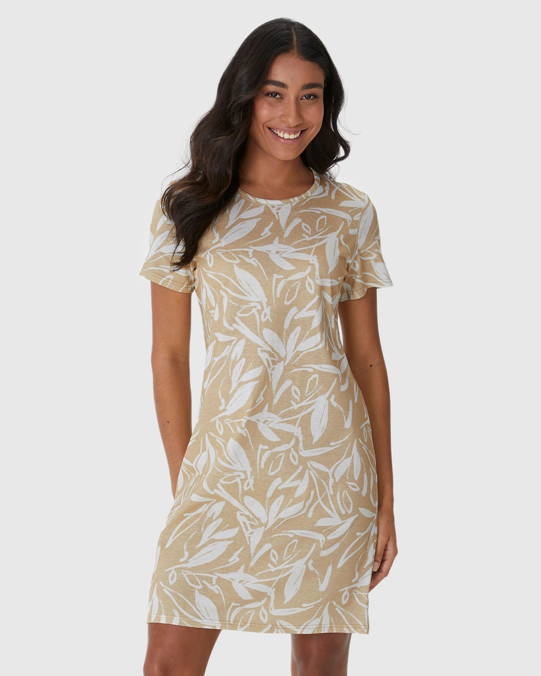 Vestido Feminino Estampado Com Decote Redondo Em Algodão