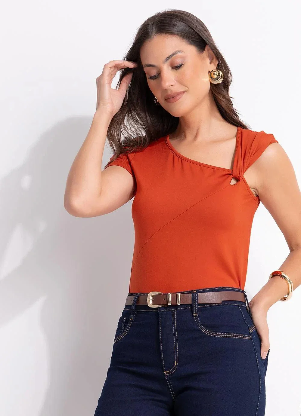 Quintess - Blusa Terracota em Malha Suede