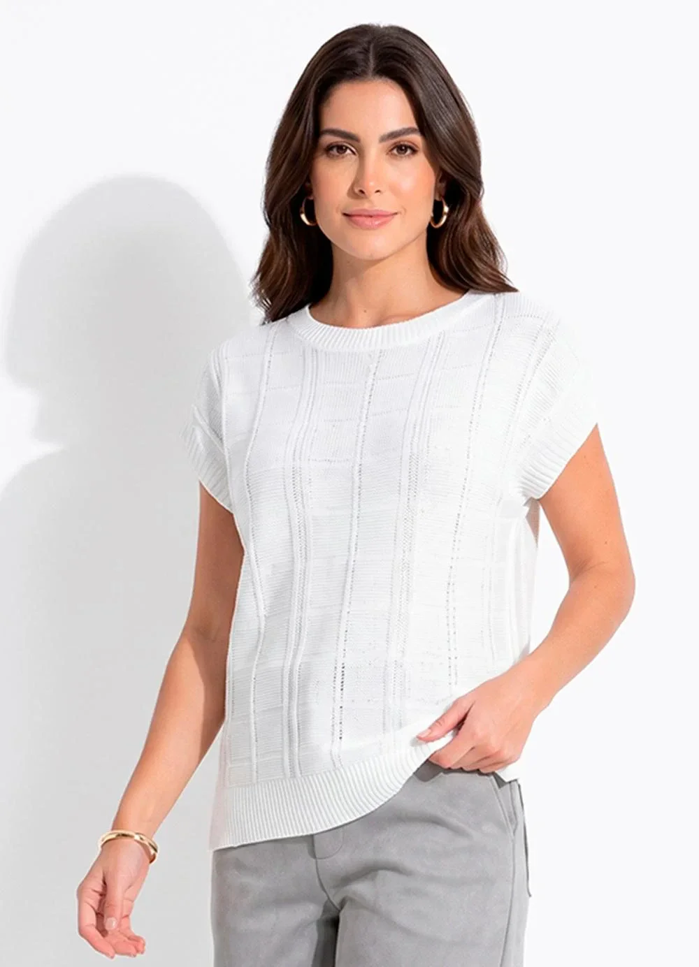 Quintess - Blusa Off White em Tricot