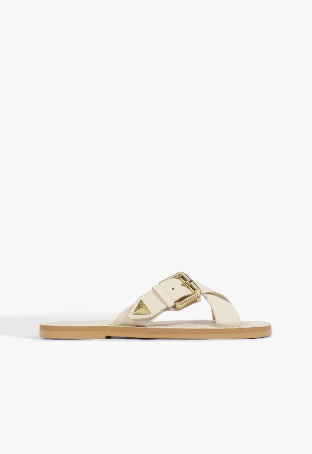 Sandália Rasteira Fivela Couro Off White