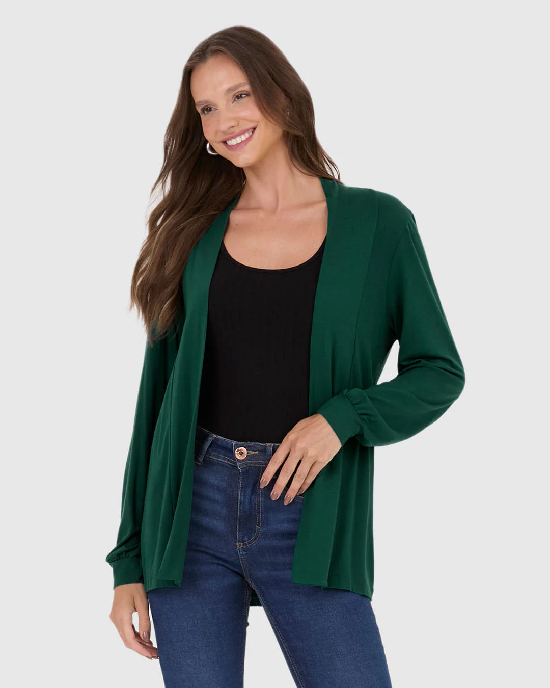 Cardigan Alongado Feminino Em Viscose Stretch