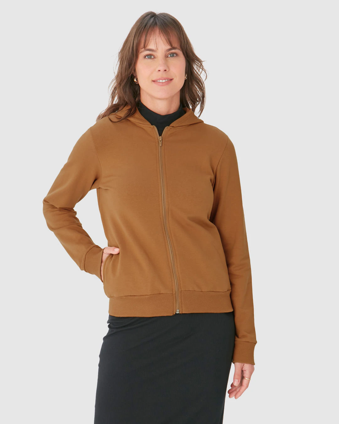 Jaqueta Básica Feminina Com Capuz Moletom Stretch Flanelado