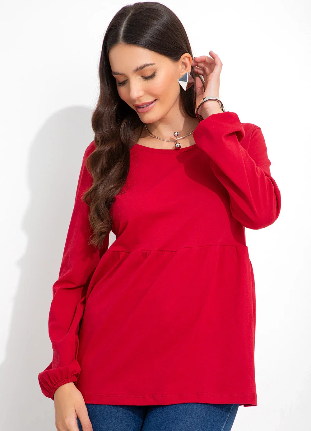 bonprix - Blusa Manga Longa Vermelha