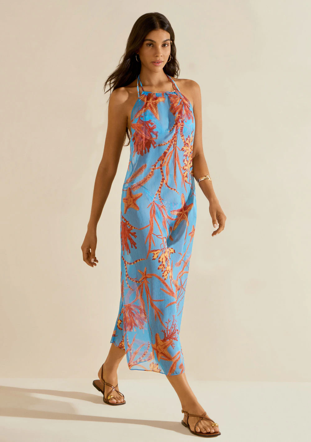 Vestido Morena Rosa Solto Cava Francesa Com Alça Midi Azul
