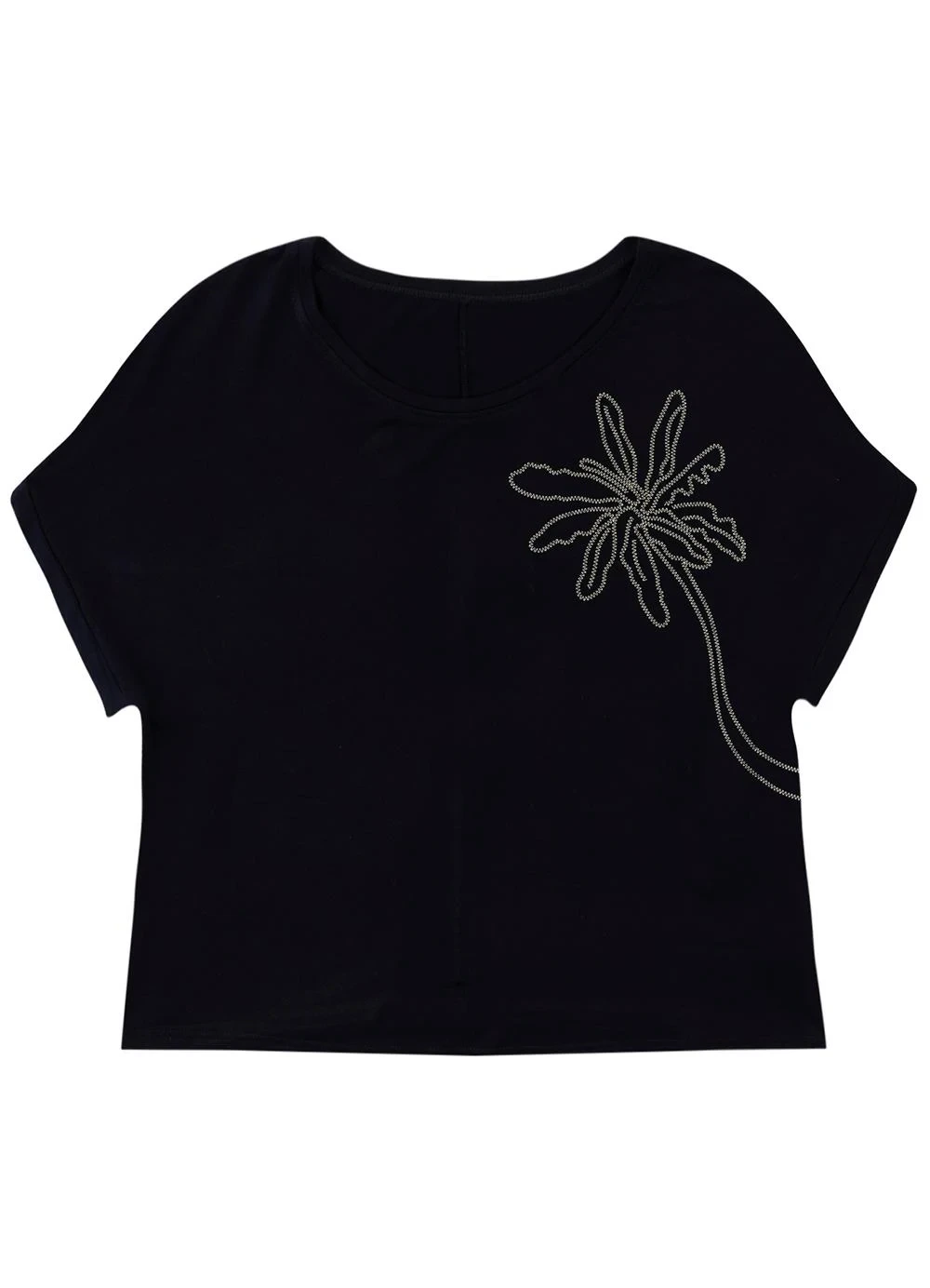 Malwee - Blusa Ampla Palmeira em Moletinho Preto