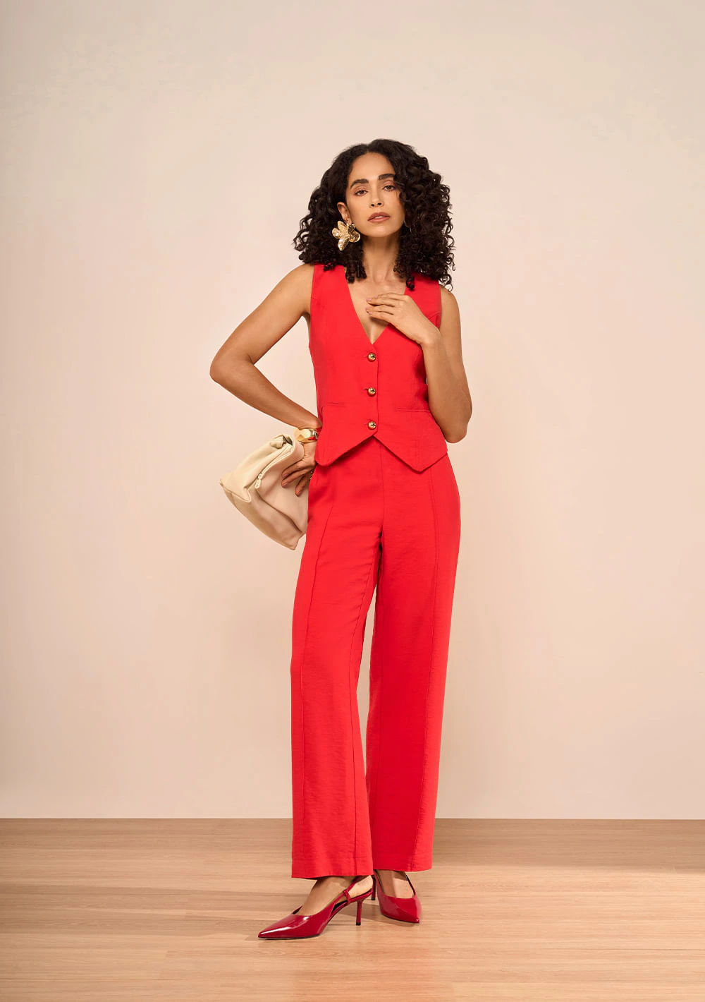 Calca Alfaiataria Reta Magnólia Vermelho