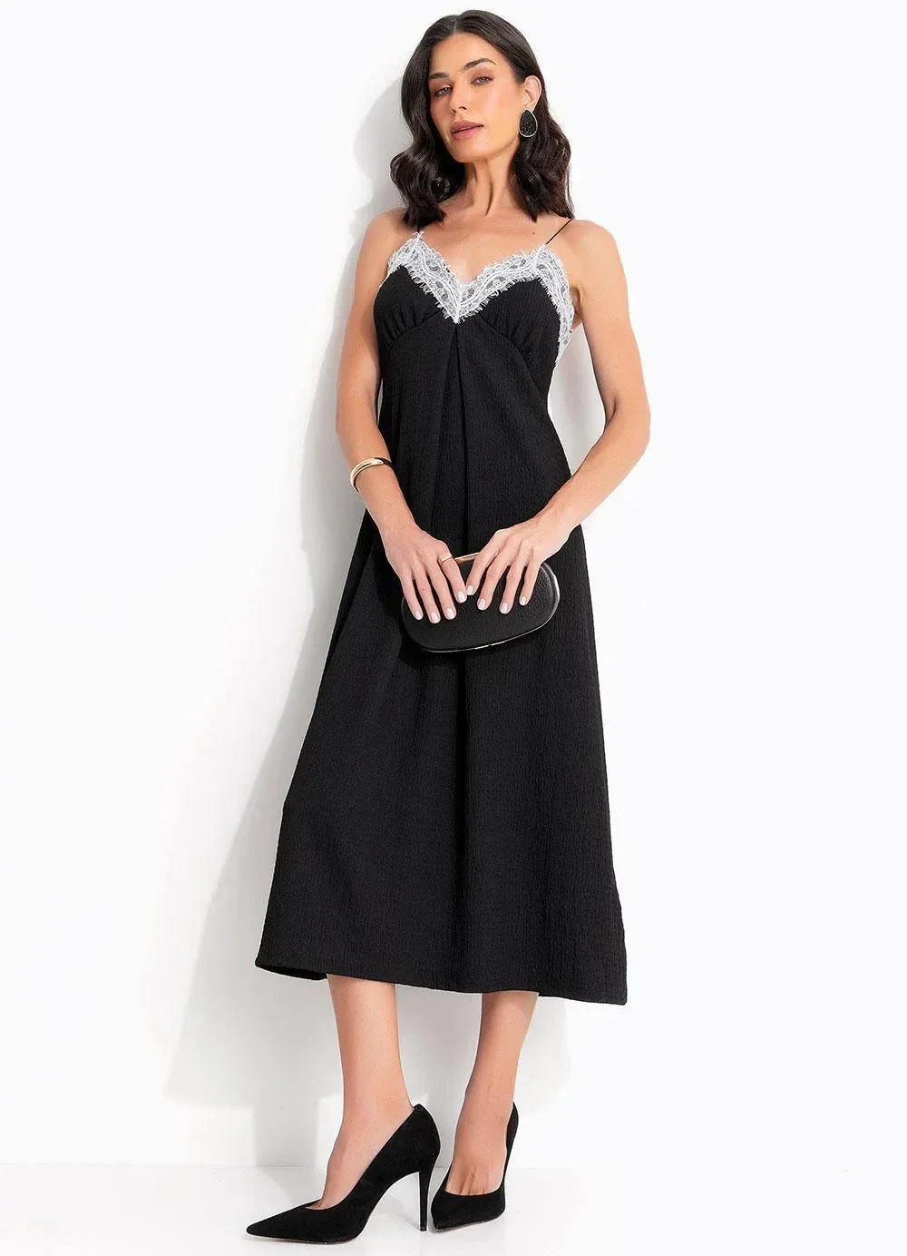 Quintess - Vestido Preto em Malha Texturizada
