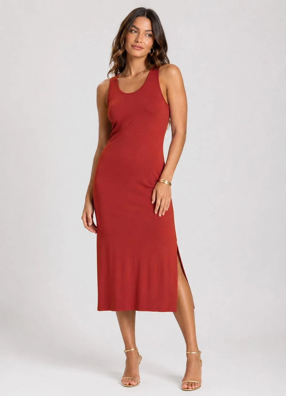 Select - Vestido Midi Feminino em Malha Visco Marrom