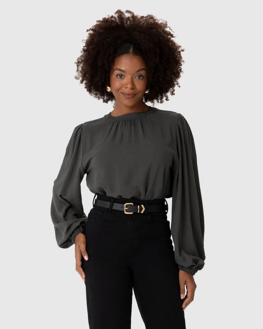 Blusa Ampla Feminina Manga Longa Bufante Em Viscolinho