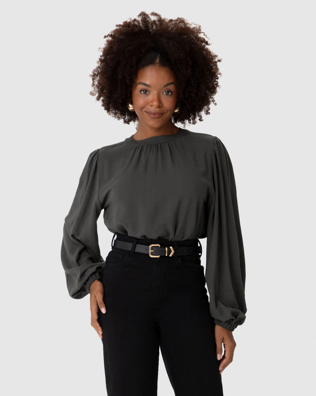 Blusa Ampla Feminina Manga Longa Bufante Em Viscolinho