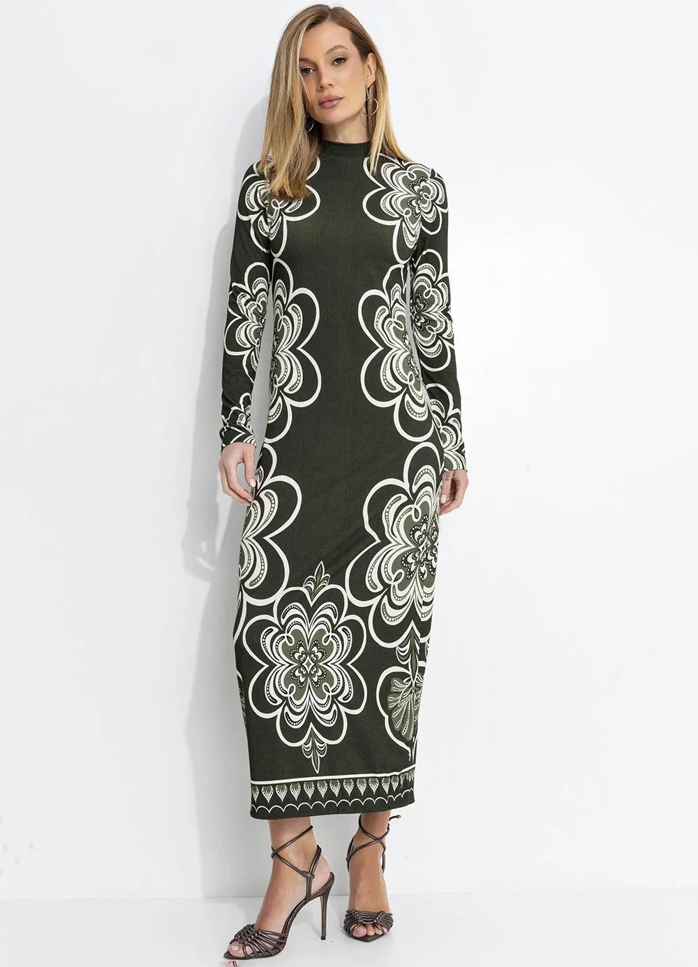Farm - Vestido Midi Gráfico Místico Verde