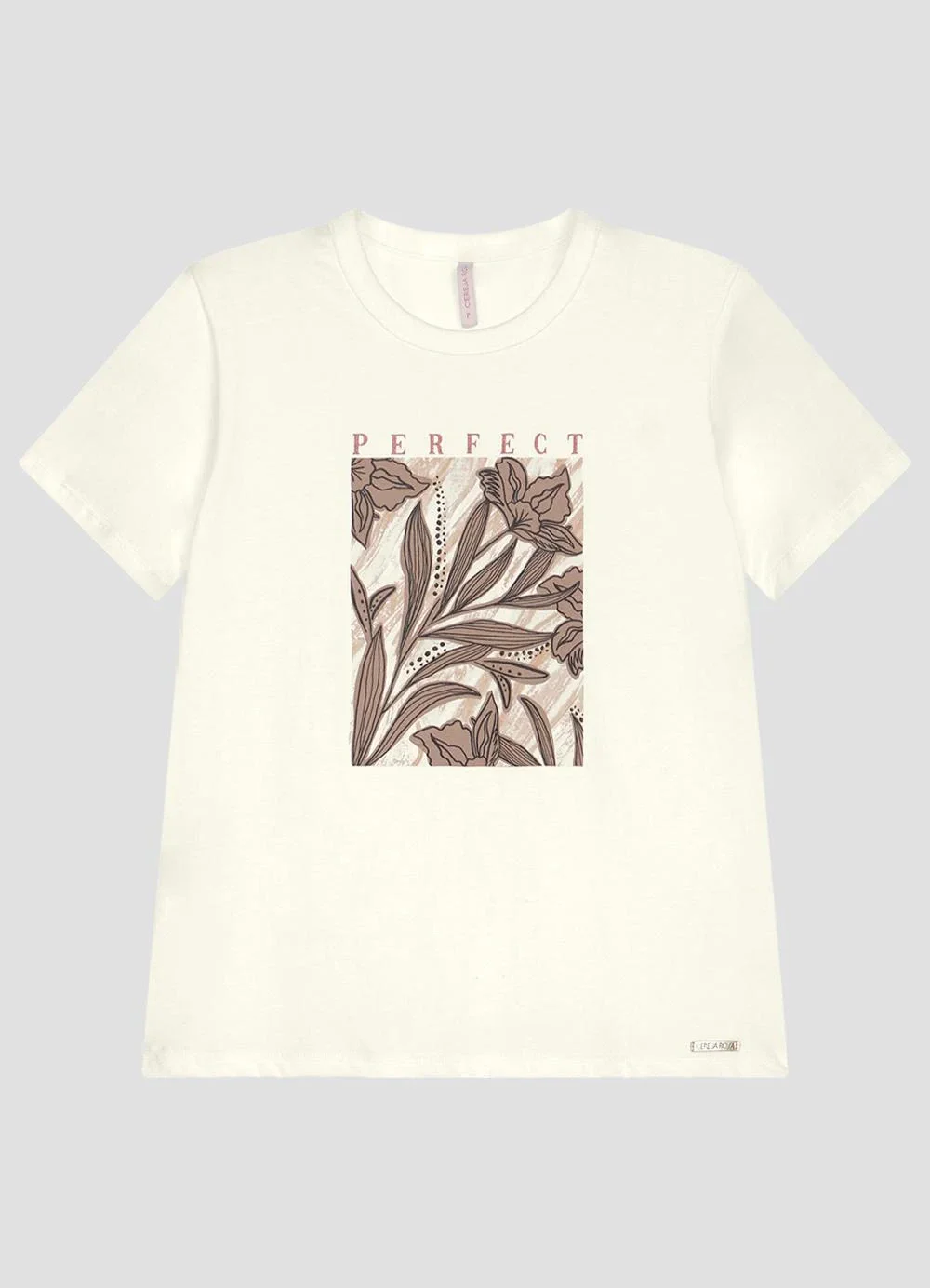 Cereja Rosa - Blusa em Meia Malha com Estampa Frontal Bege