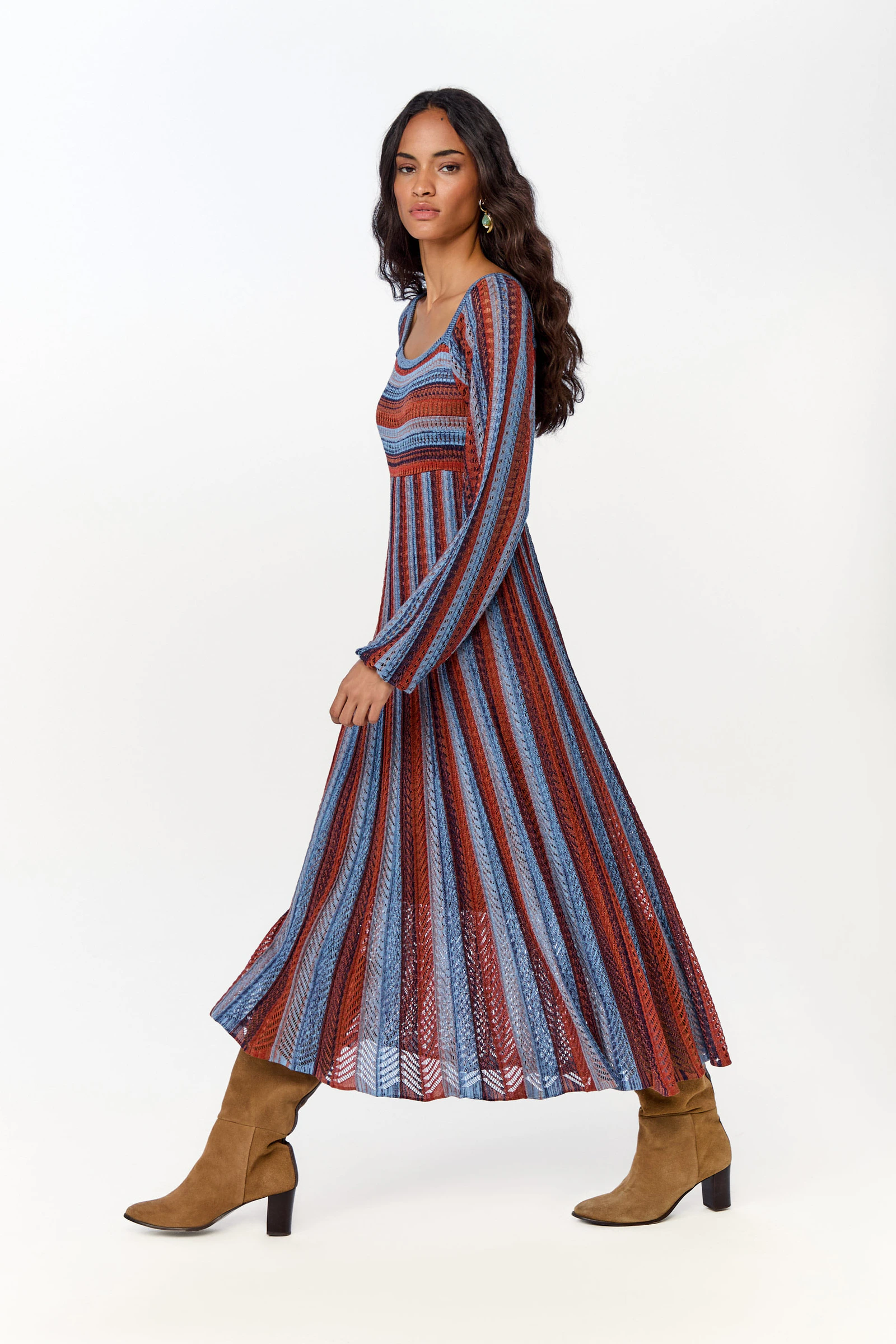 Vestido Tricot Lastex Ponto Listras