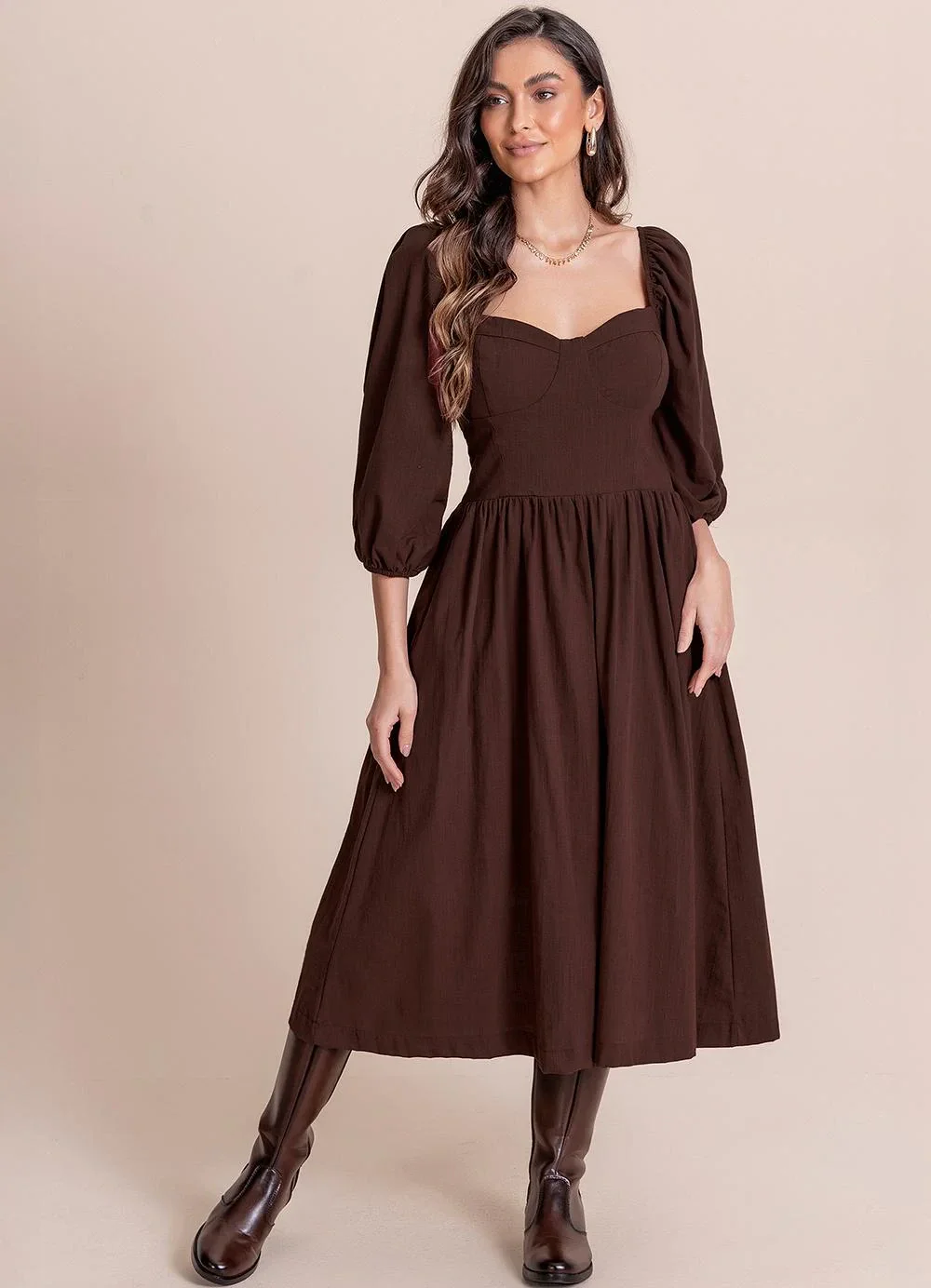 Angel - Vestido Midi Marrom