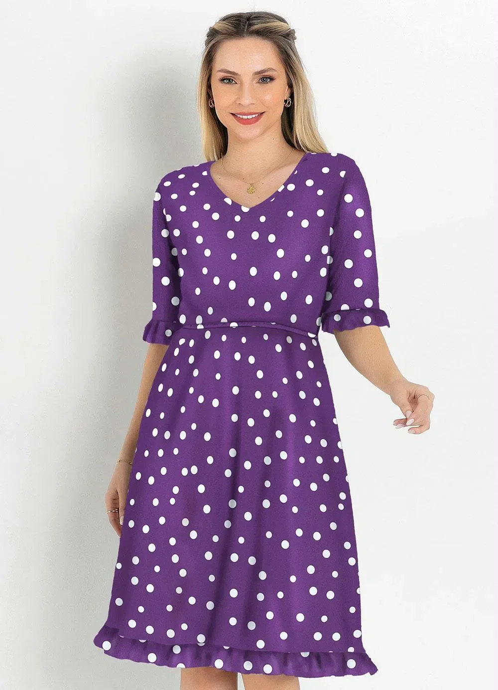 Rosalie - Vestido Poá Roxo