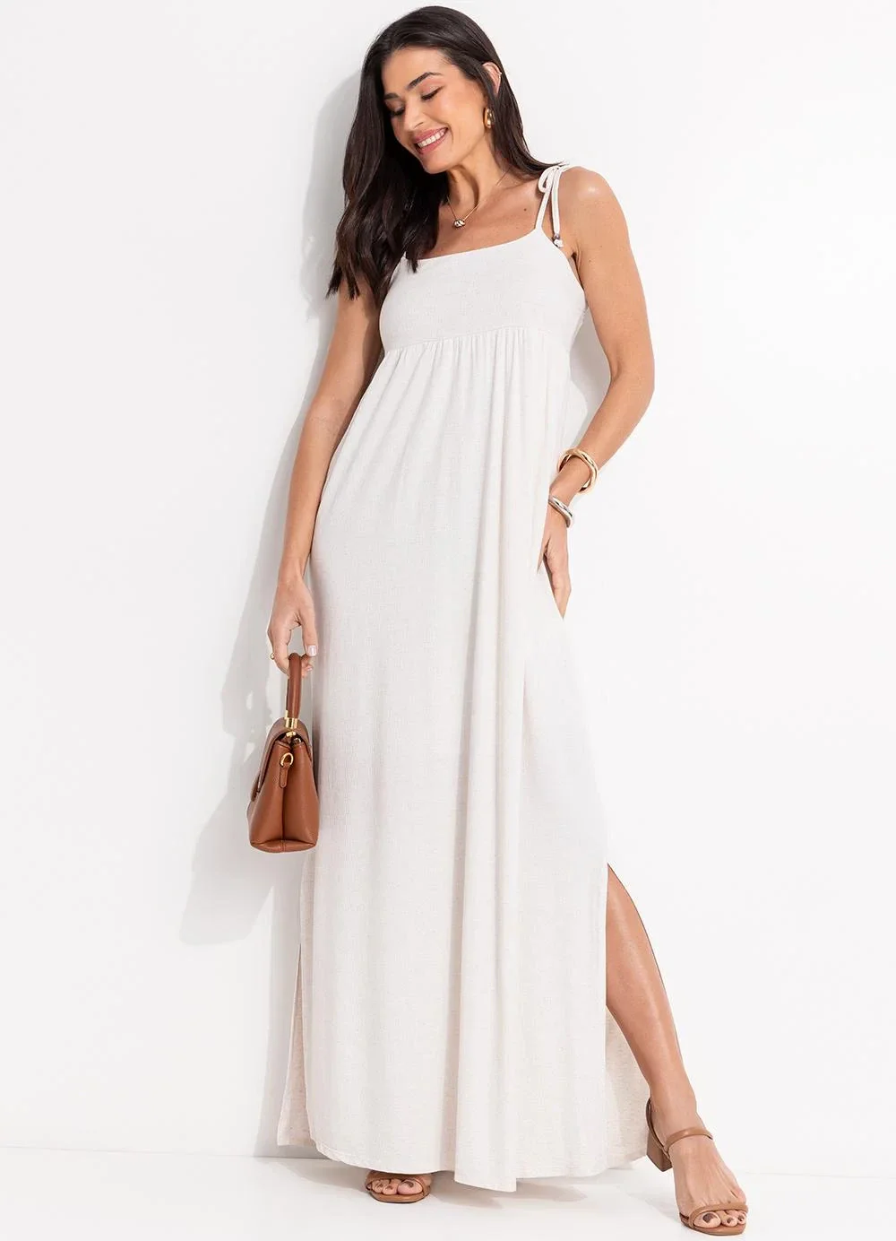 Quintess - Vestido Natural em Malha Texturizada