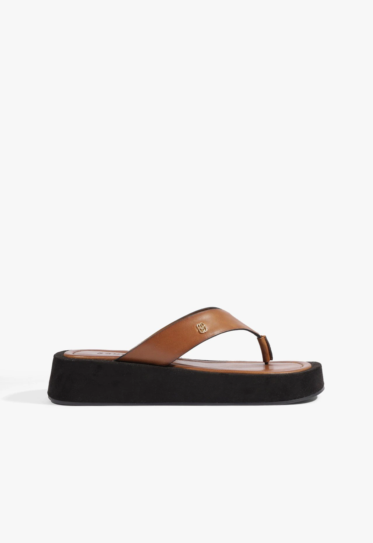 Rasteira Shop Flatform Couro Marrom