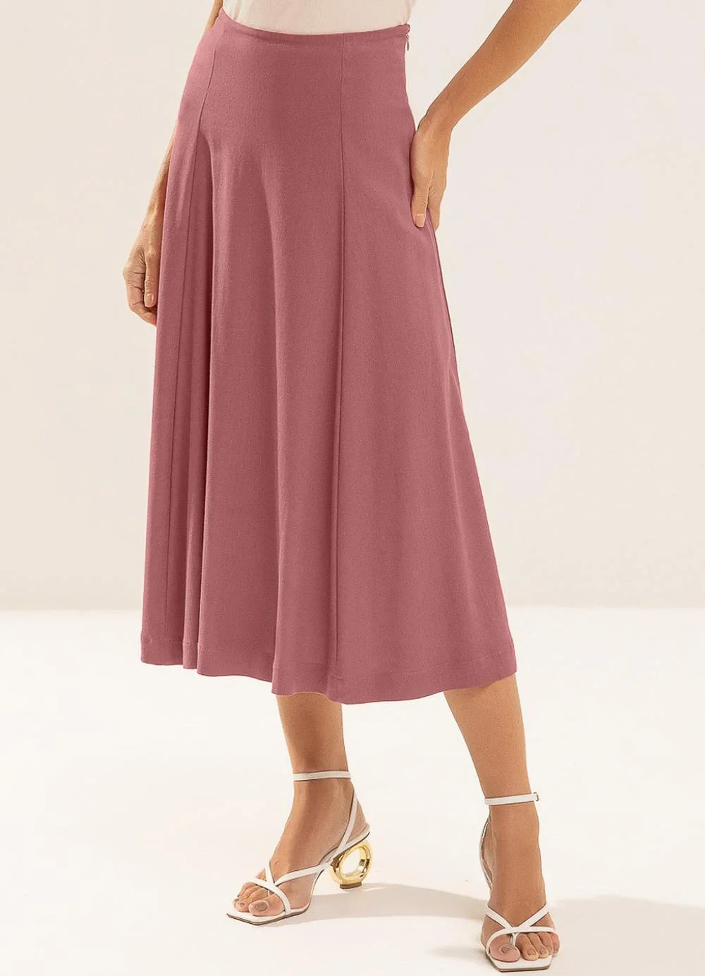 Gris - Saia Midi com Linho e Elastano Vermelho