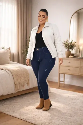 Calça Jeans Feminina Plus Size Cintura Alta Skinny Com Lycra