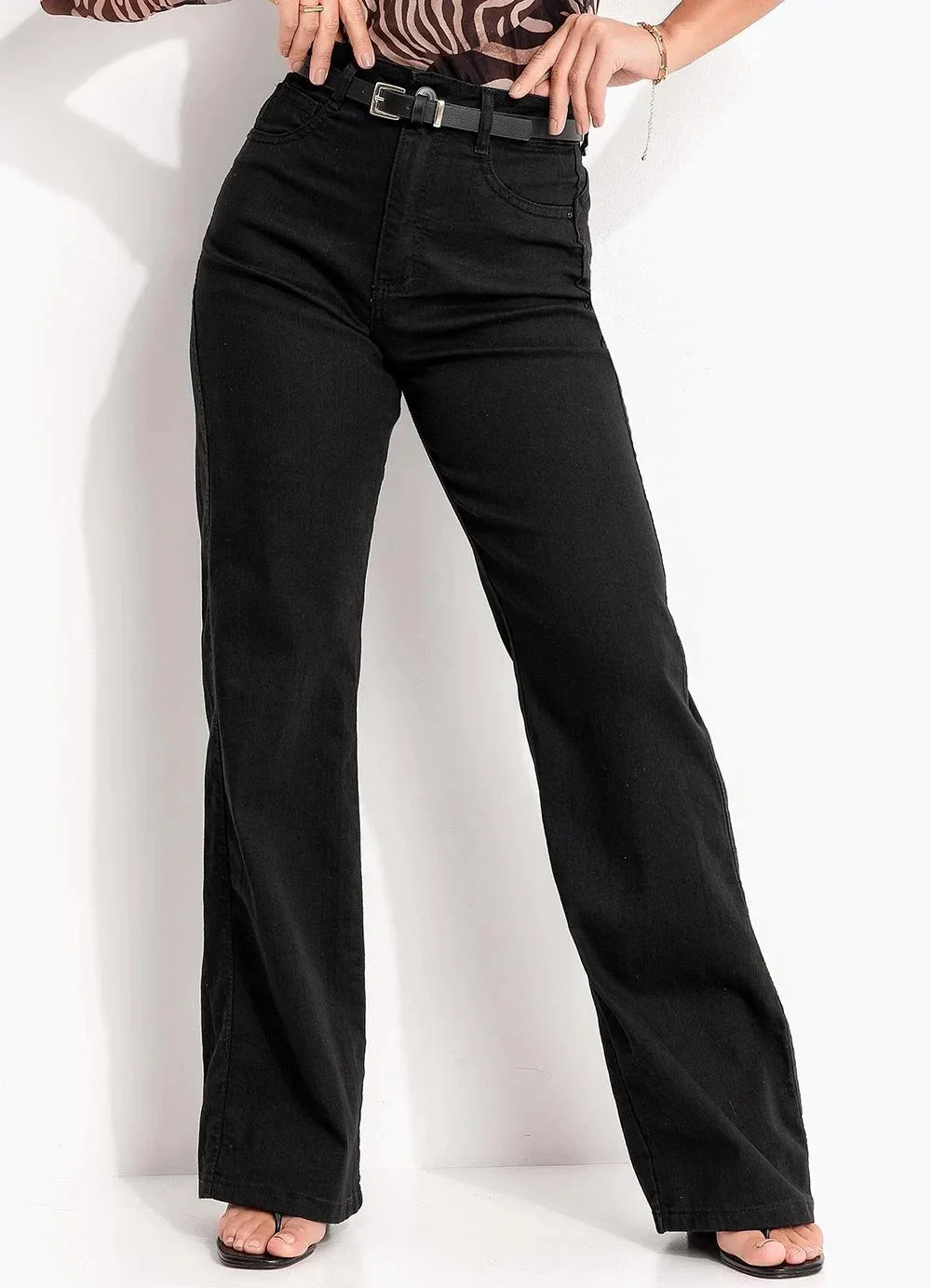 Quintess - Calça Wide Leg Jeans Preto