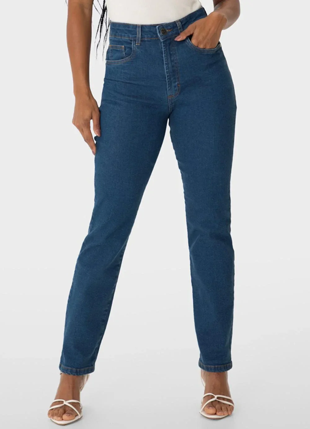 Enfim - Calça Jeans Reta Cintura Alta Azul