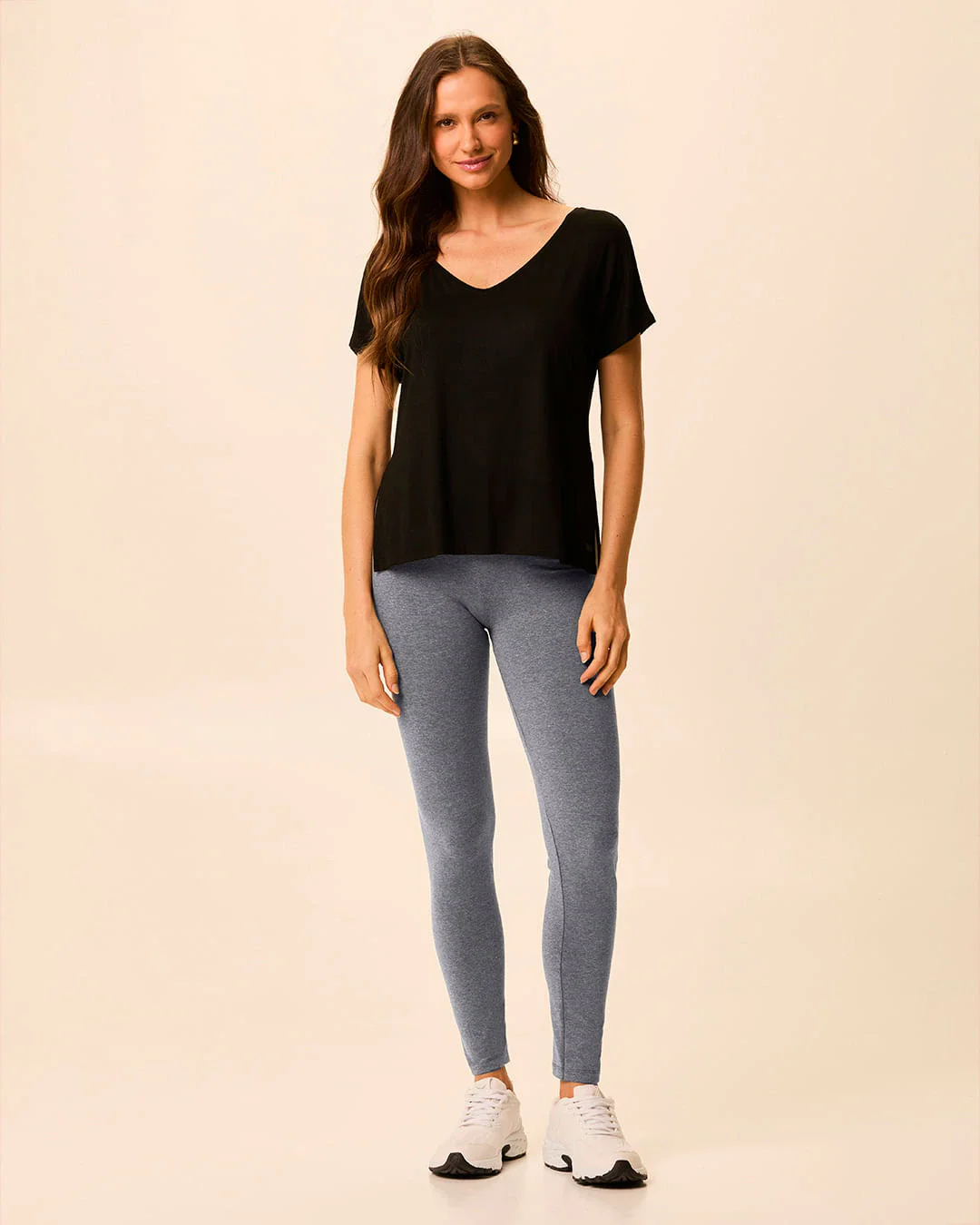 Calça Legging Básica Feminina Cintura Média Em Algodão