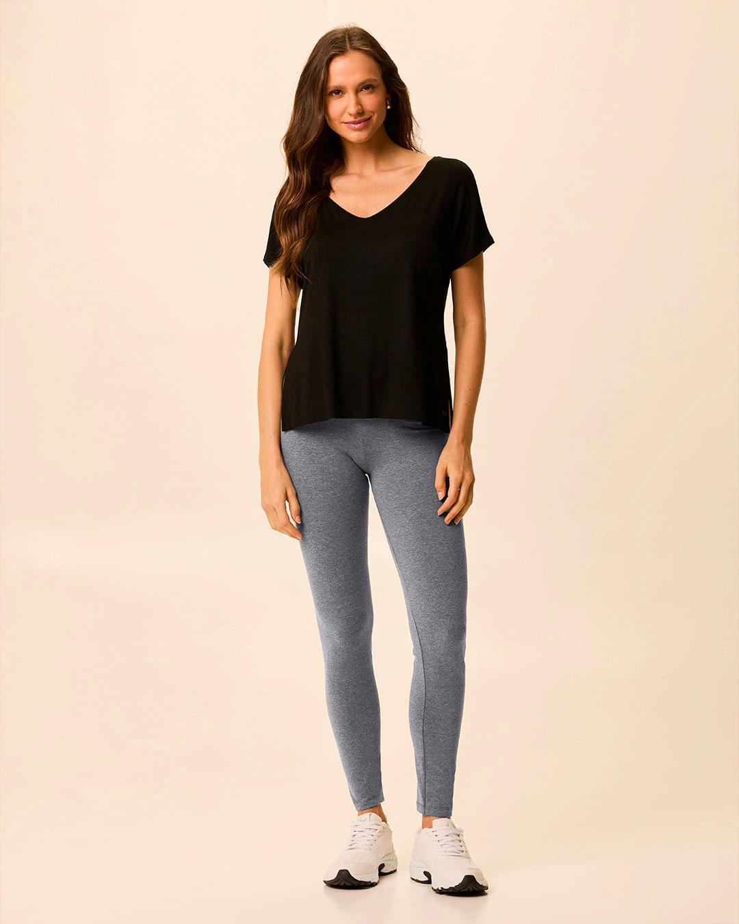Calça Legging Básica Feminina Cintura Média Em Algodão