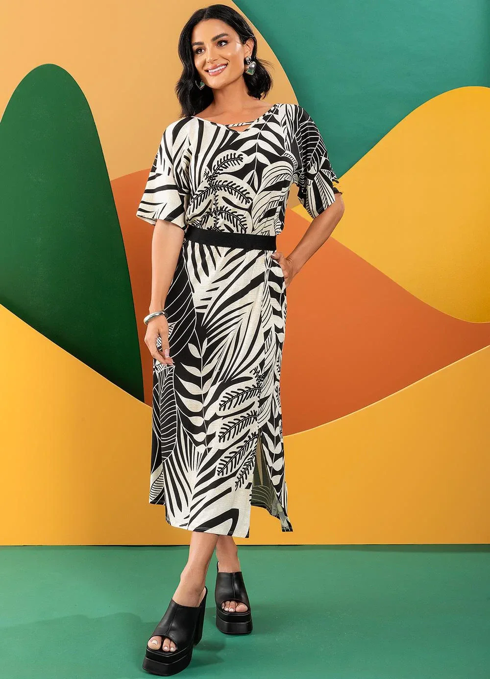 Quintess - Blusa Folhagem Linho em Malha de Viscose