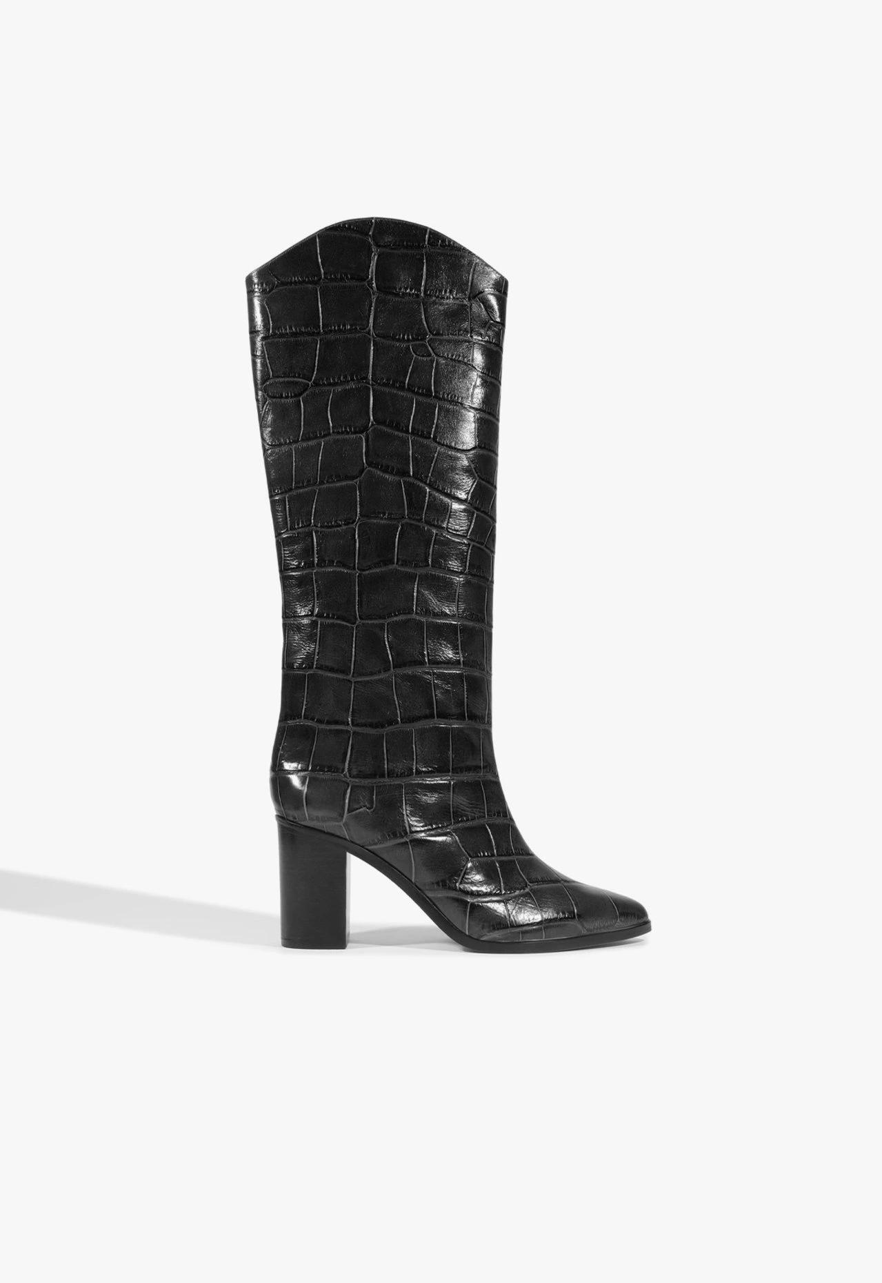 Bota Maryana Salto Bloco Couro Preta