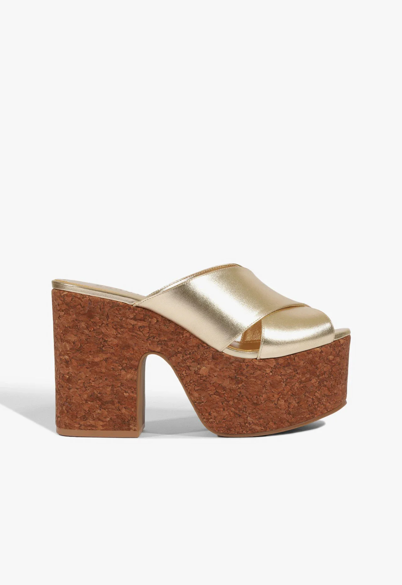 Sandália Plataforma Couro Dourado