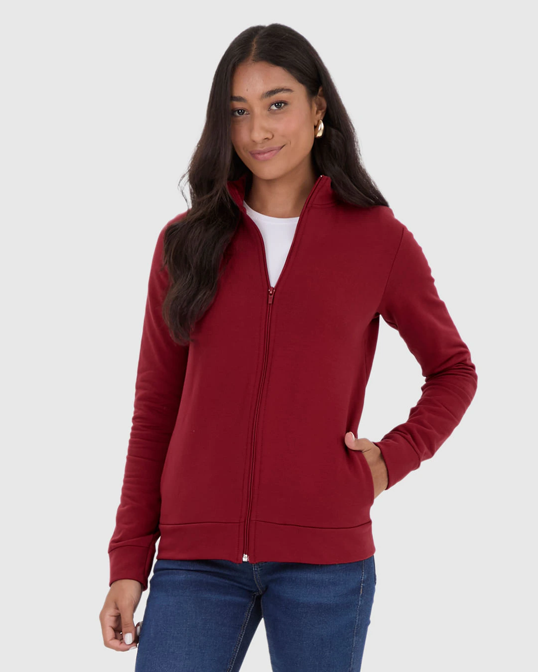 Jaqueta Básica Feminina Gola Alta Moletom Stretch Flanelado