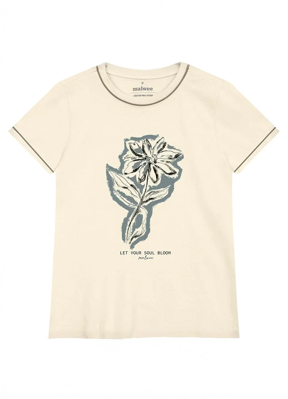 Malwee - Camiseta Floral em Puff Off White