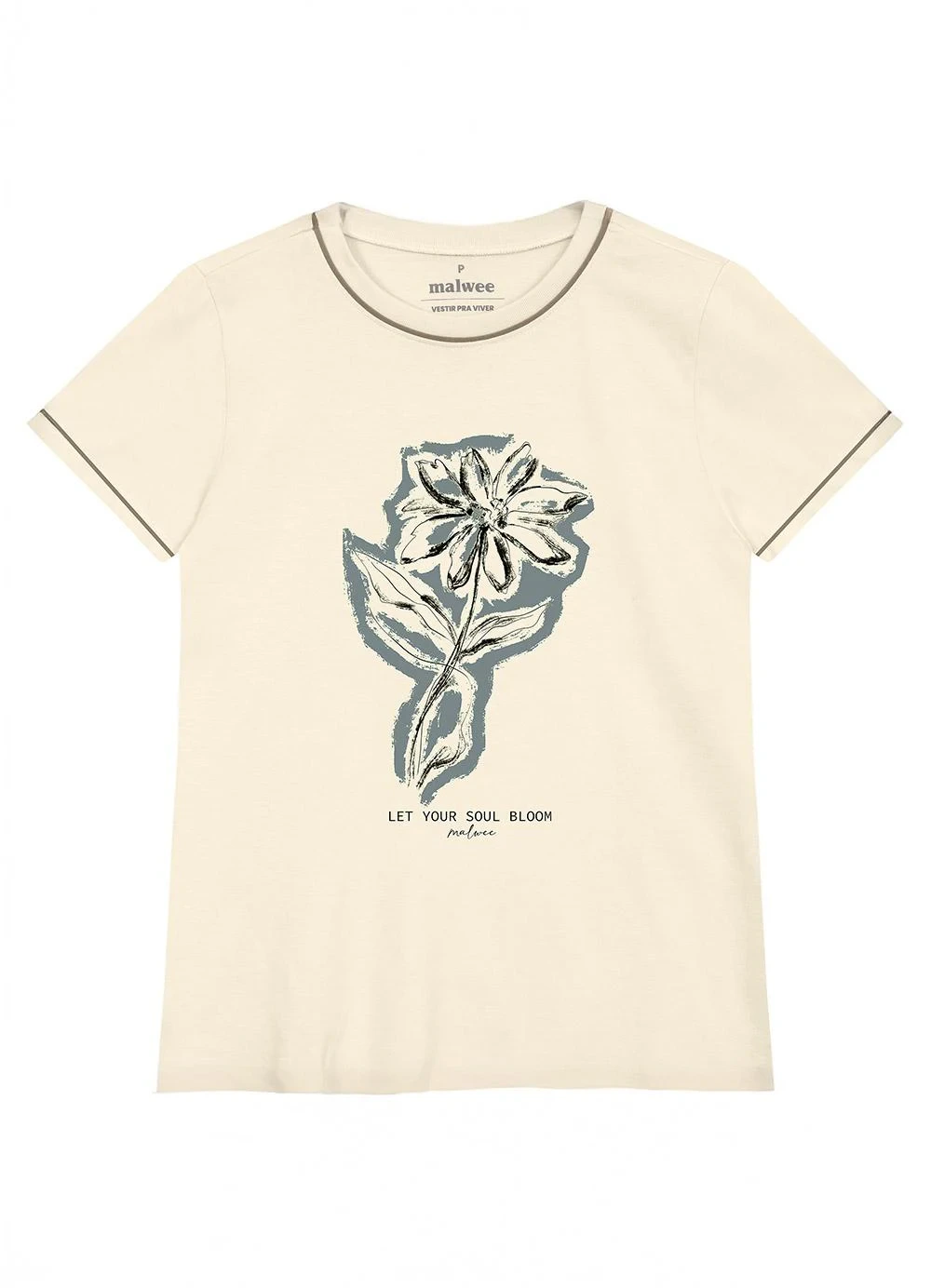 Malwee - Camiseta Floral em Puff Off White