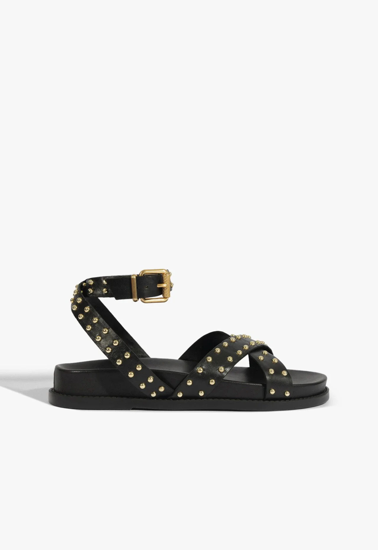 Papete Flatform Fivela Tachas Couro Preta