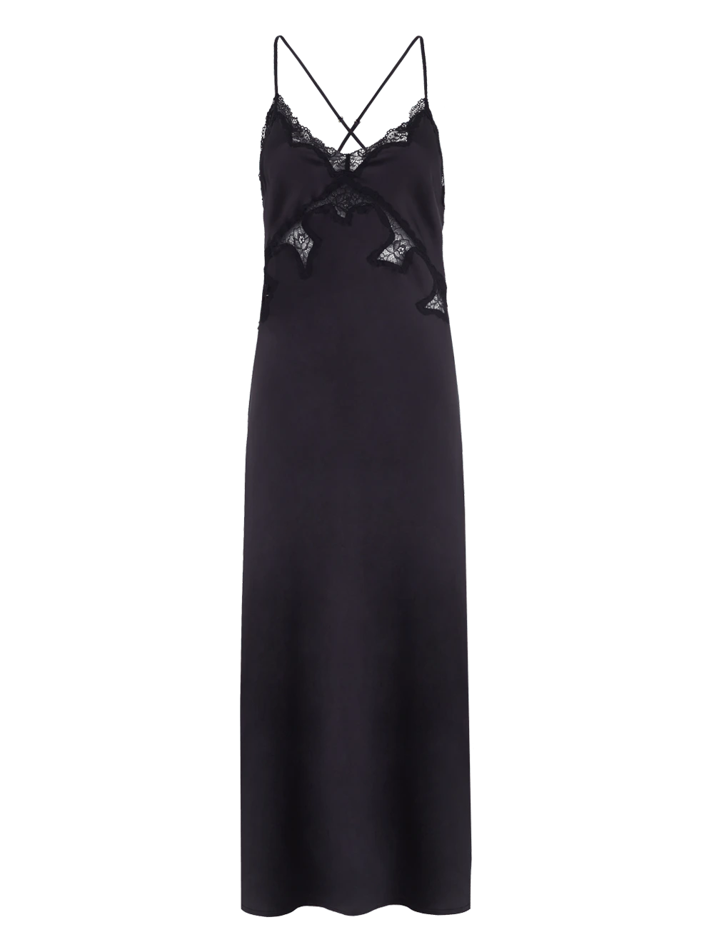 Camisola Longa Sem Manga Cetim Bella Luna Preto