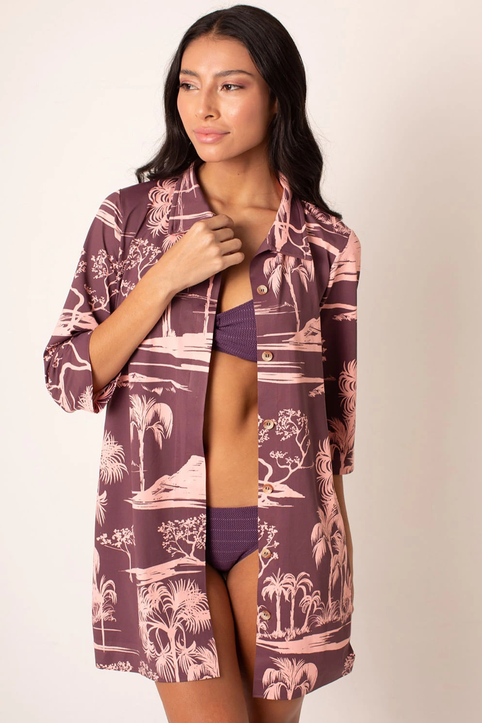 Camisão Fluxy Com Gola Manga 3/4 e Botões - Toile Wine