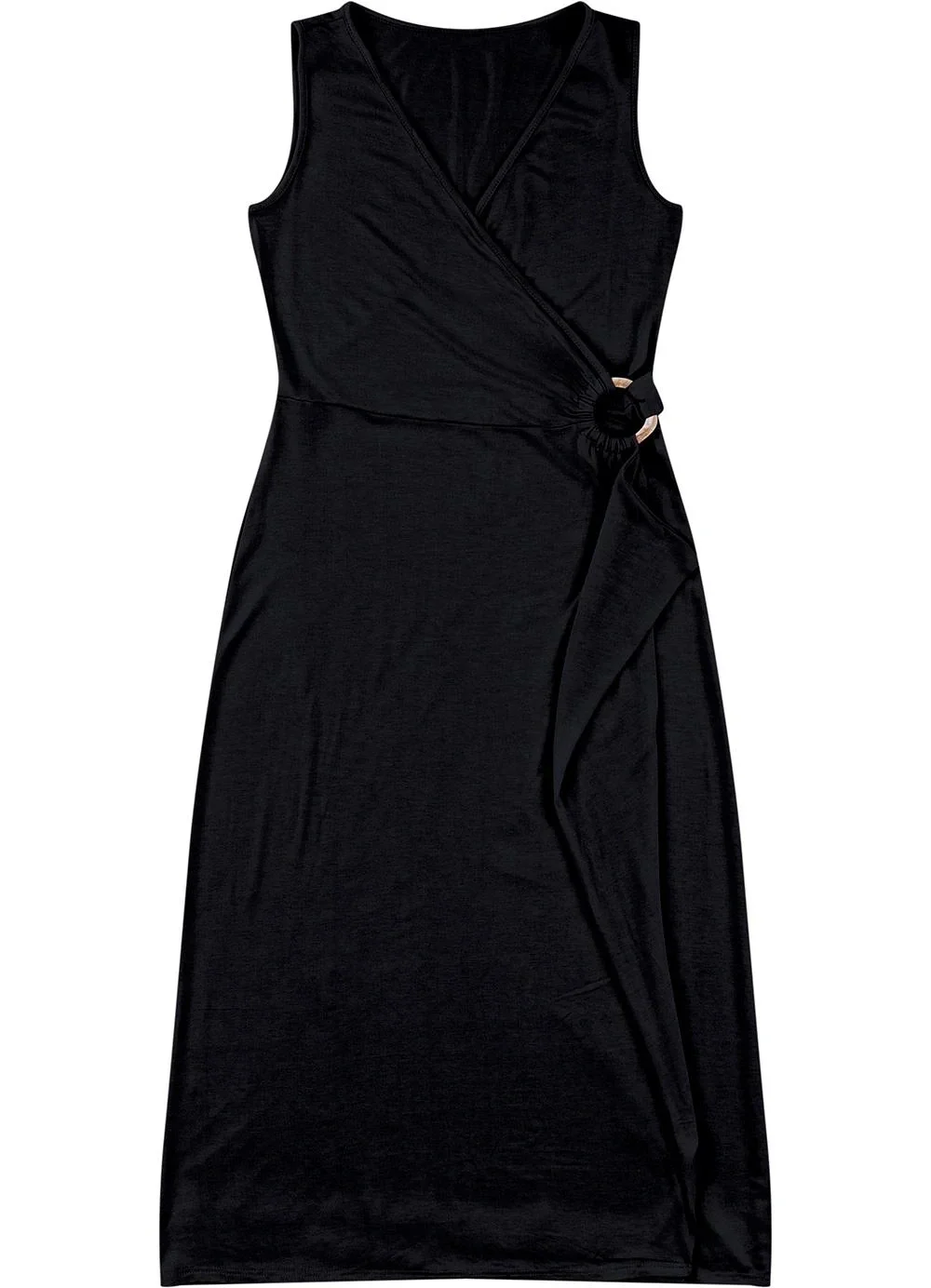 Malwee - Vestido Evasê Transpassado Preto