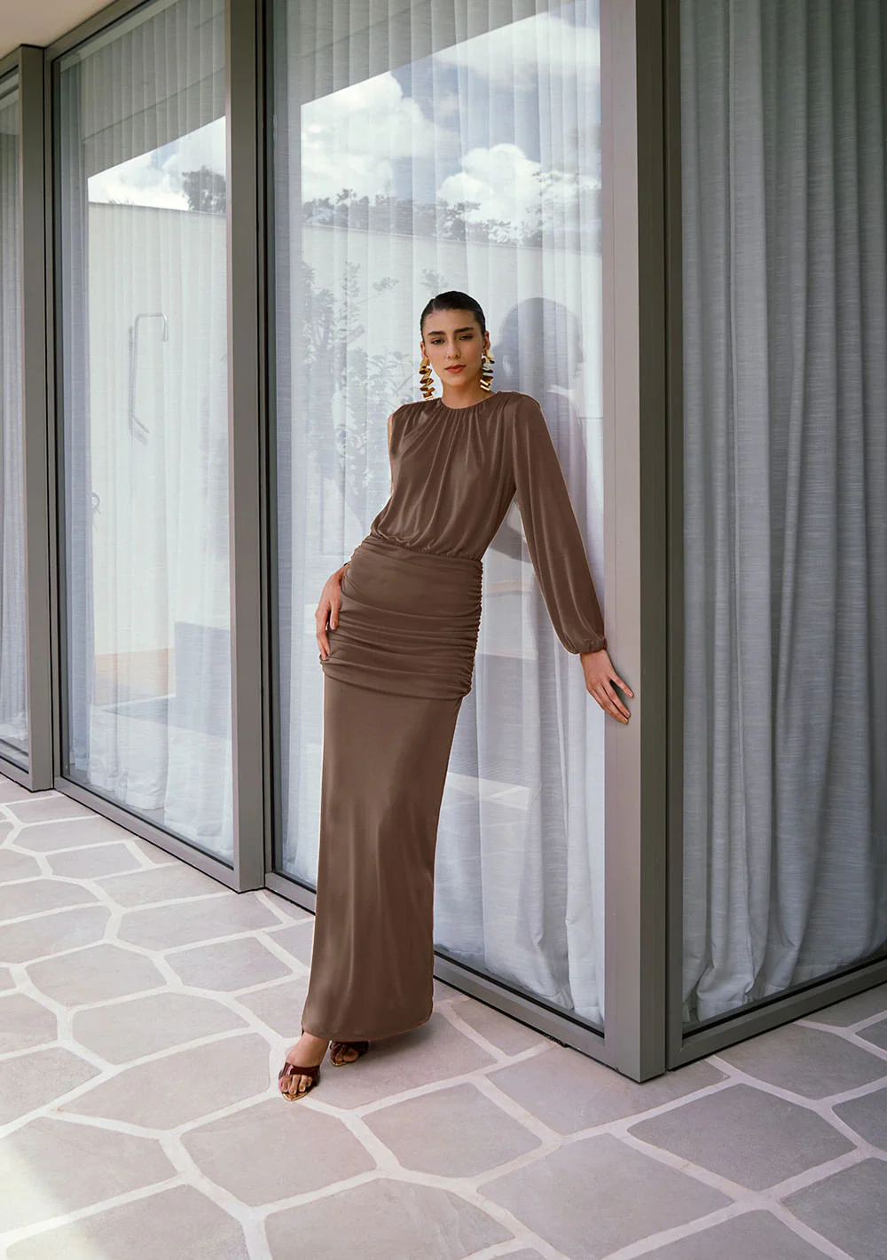 Vestido Longo Ajustado Rubra Marrom