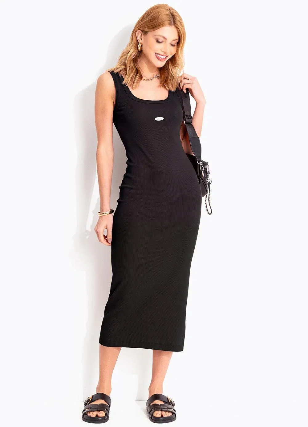 Colcci - Vestido Canelado Preto