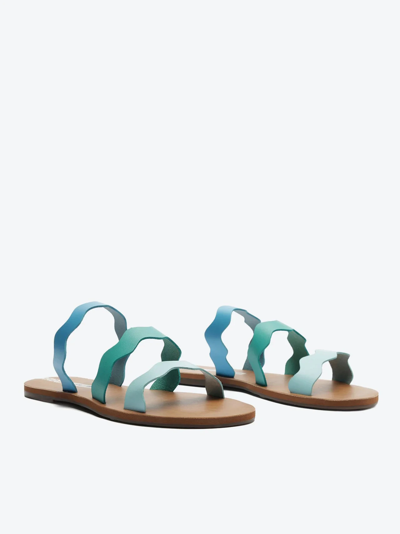 Rasteira Tiras Ondas Couro Azul