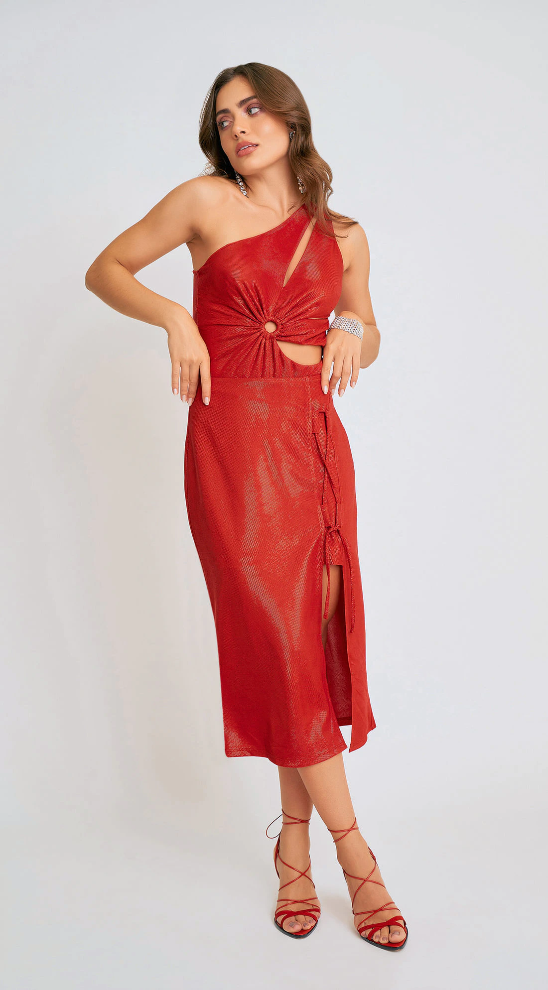 Saia Zinco Midi Reta Detalhe Canaleta Vermelho